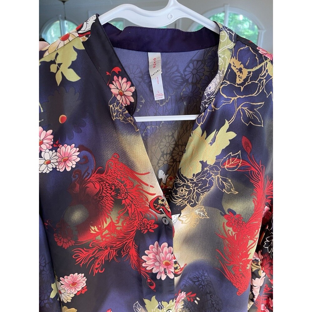 Natori CRUZ Kimono-Style Top Sleepwear Shirt Asian Phoenix Geisha Ladies Large